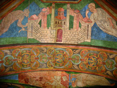Oppmåling av det himmelske Jerusalem. Kalkmaleri frå 1100-talet i Schwarzrheindorf i Tyskland. Foto: Nemoleon/Flickr
