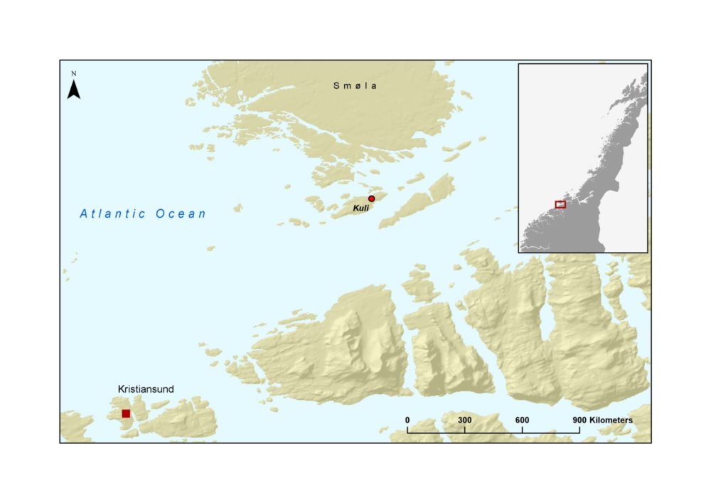 Kart over området, med Kuløya avmerket. Kart NTNU Vitenskapsmuseet