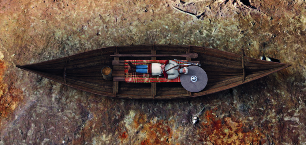 Illustrasjon av hvordan den eldste båtgraven kan ha sett ut. Illustrasjon: Ragnar Børsheim, Arkikon