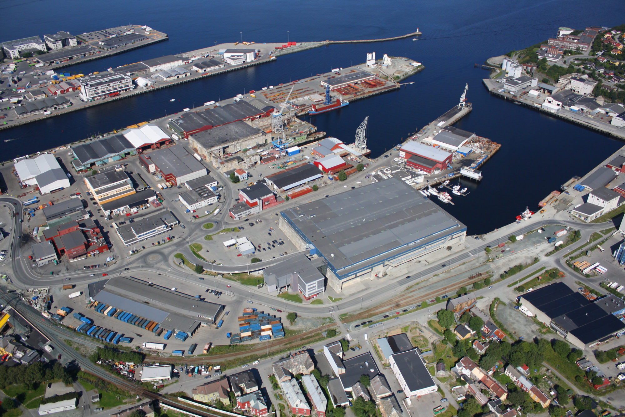 Havnelandskapet på Nyhavna slik det fremstår i dag med Dora I i sentrum. Dora II liggede bakenfor. Foto: Trondheim Havn