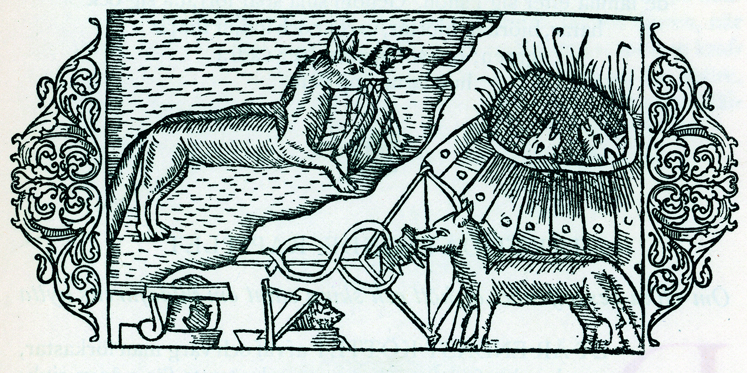 Tegning av ulvefangst fra 1555