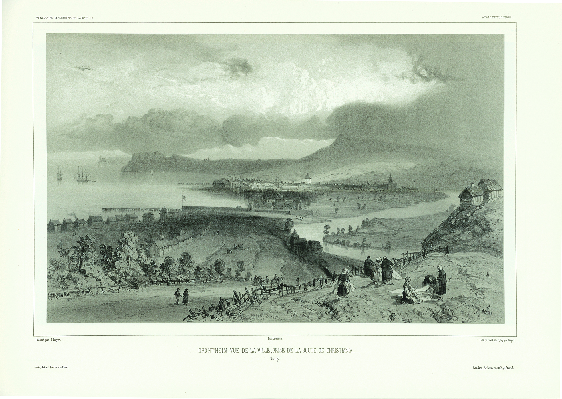 Tegning av utsikten fra Steinberget i 1838